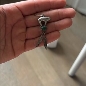 Silver and Green Feather Dangle Earrings